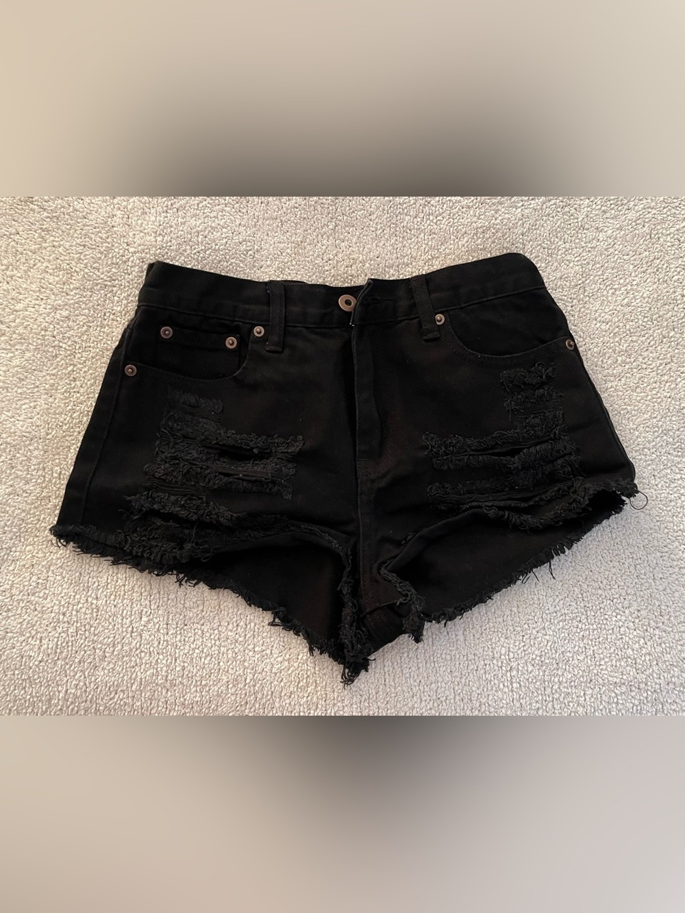 Forever 21 Black Distressed High-Rise Jean Shorts Size 26